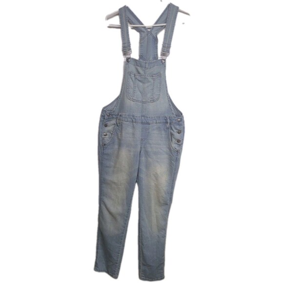 LEI Overall Denim Y2K Juniors Medium Light Wash Faded Laps Overall Blue M VTG - Picture 1 of 13